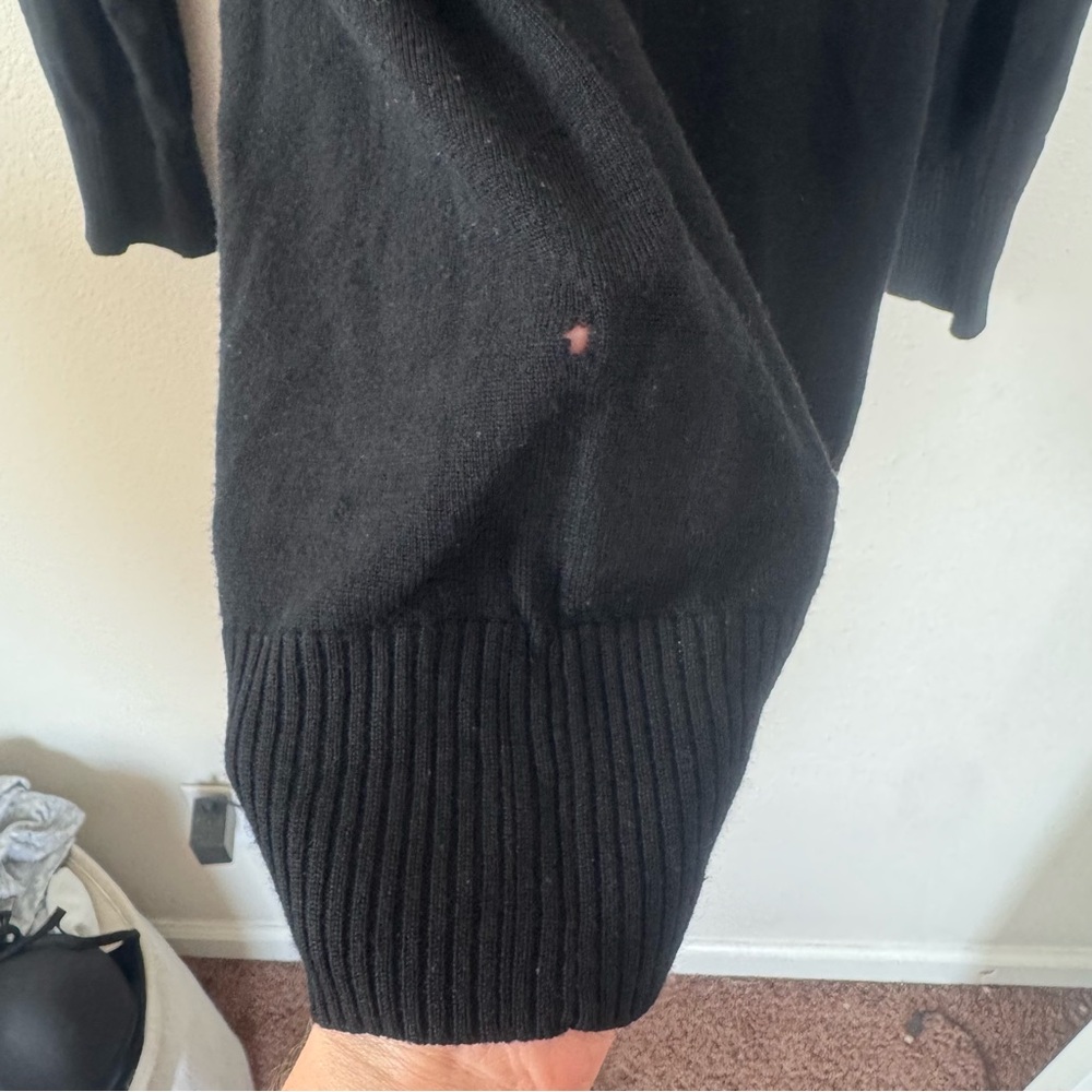 Tory Burch Black 100% Merino Wool Boyfriend Cardigan Sweater *holes M - Picture 4 of 14